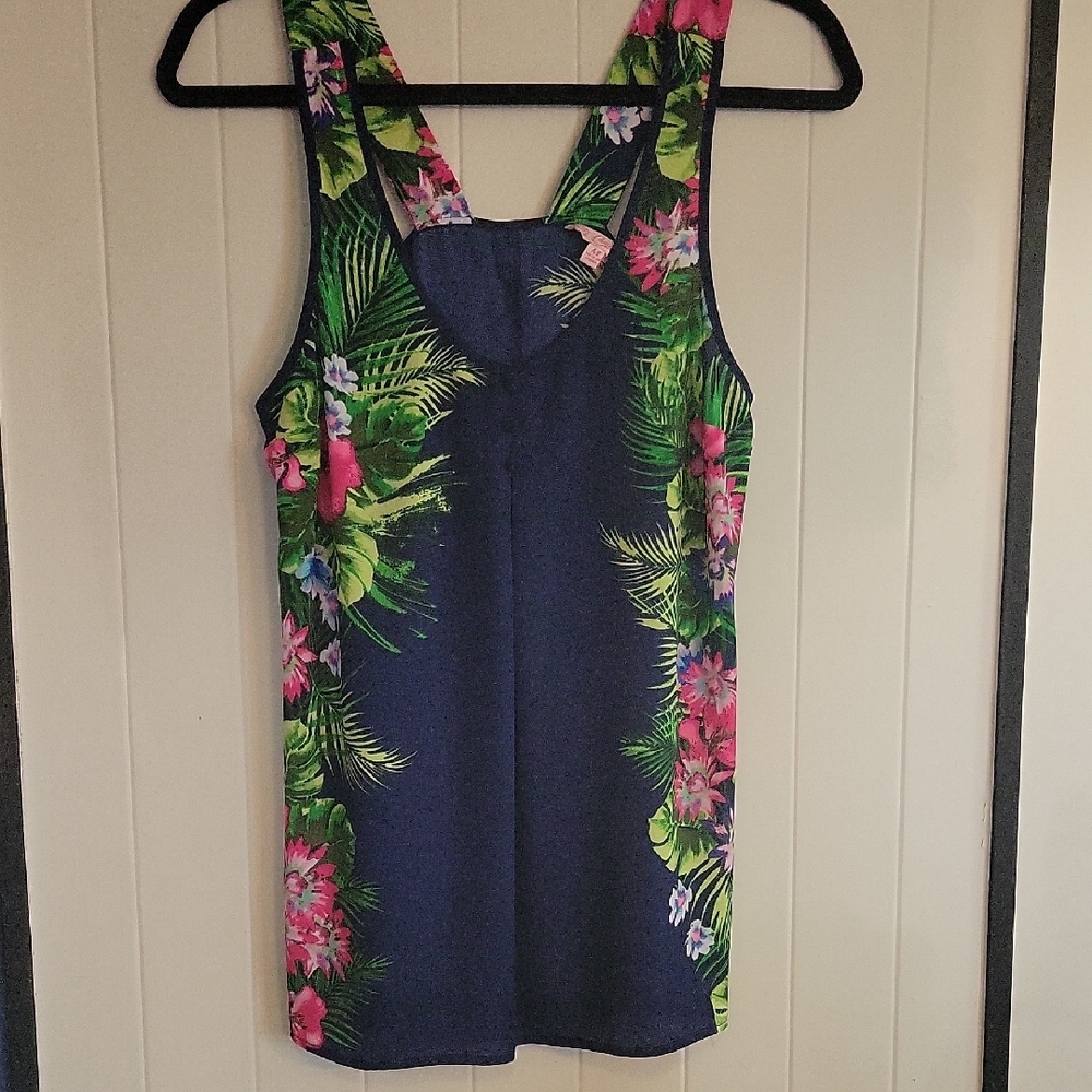 Floral Print Navy Tank Top